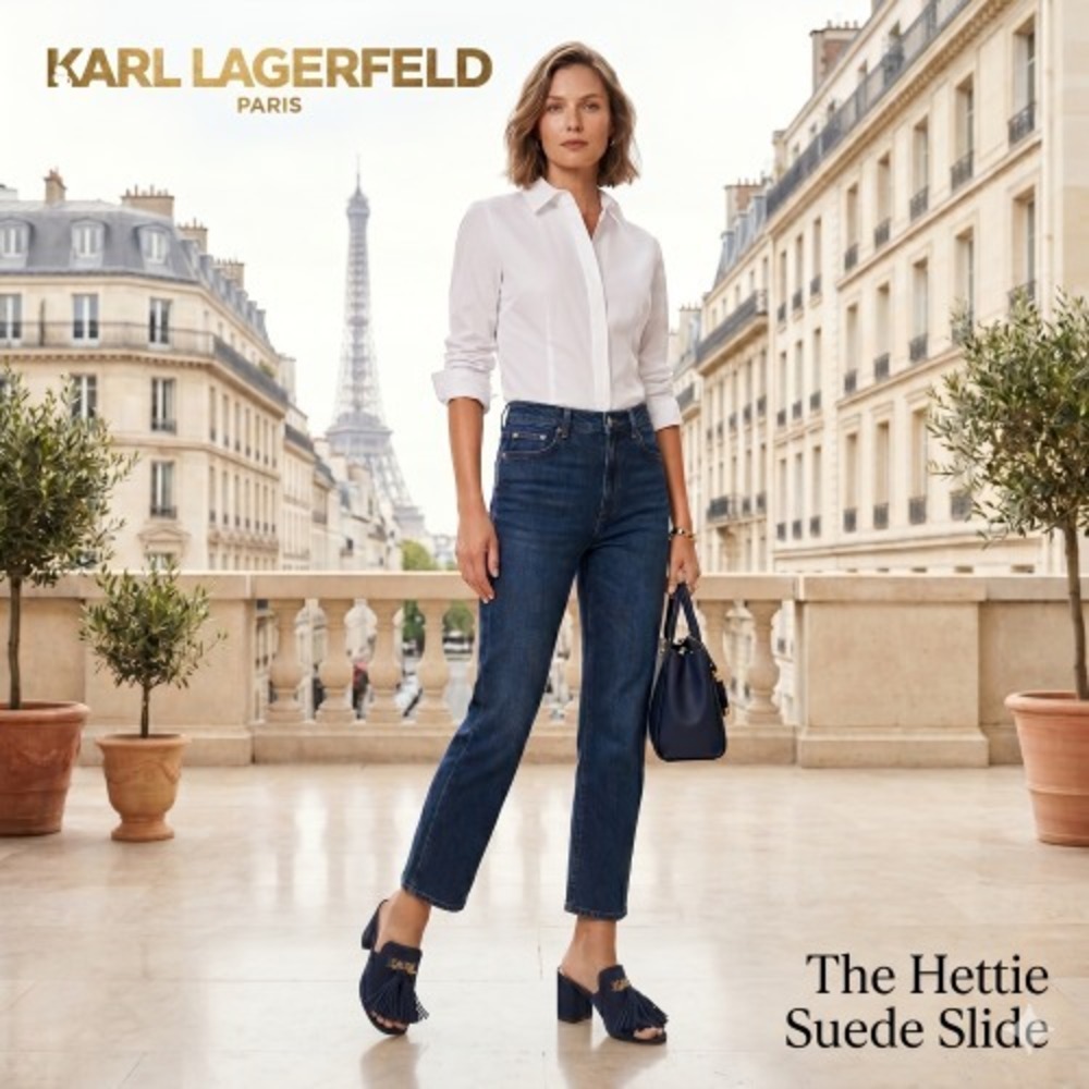 Karl Lagerfeld Paris Hettie Suede Tassel Slide Heels Navy Blue Size 9M